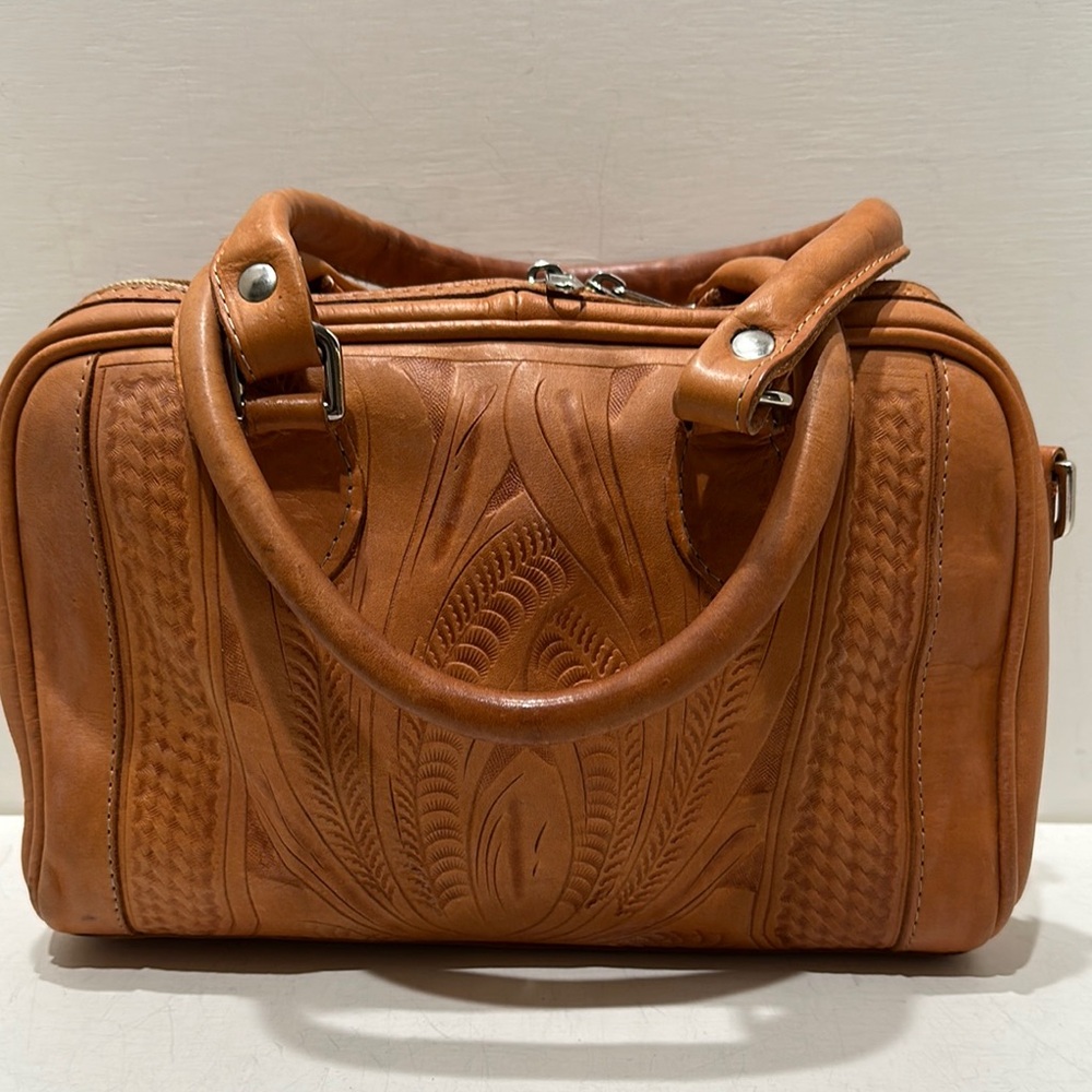 NO NAME (VTG) Tan Tooled Leather Satchel (Made In Paraguay)